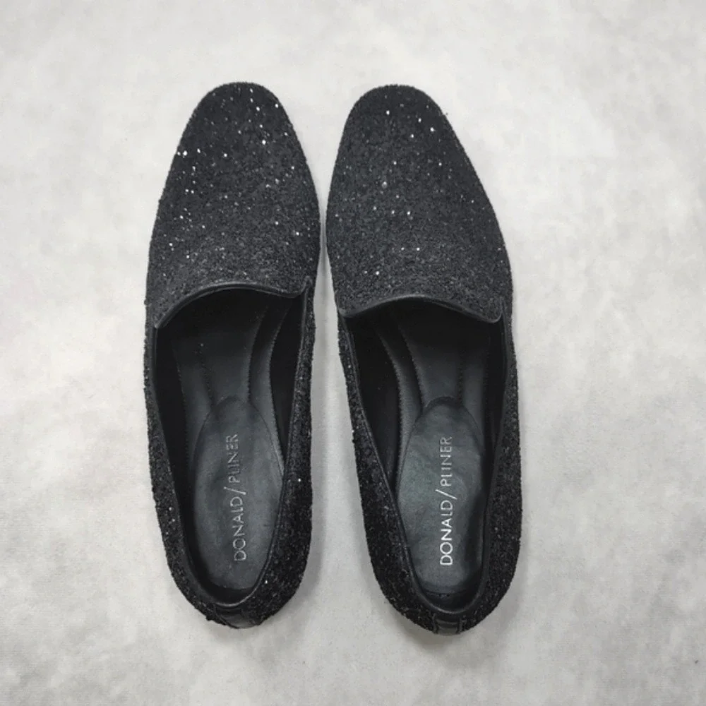 DONALD J PLINER Lyle Loafer‎ Glitter Smoking Slippers Flats Black Leather 7